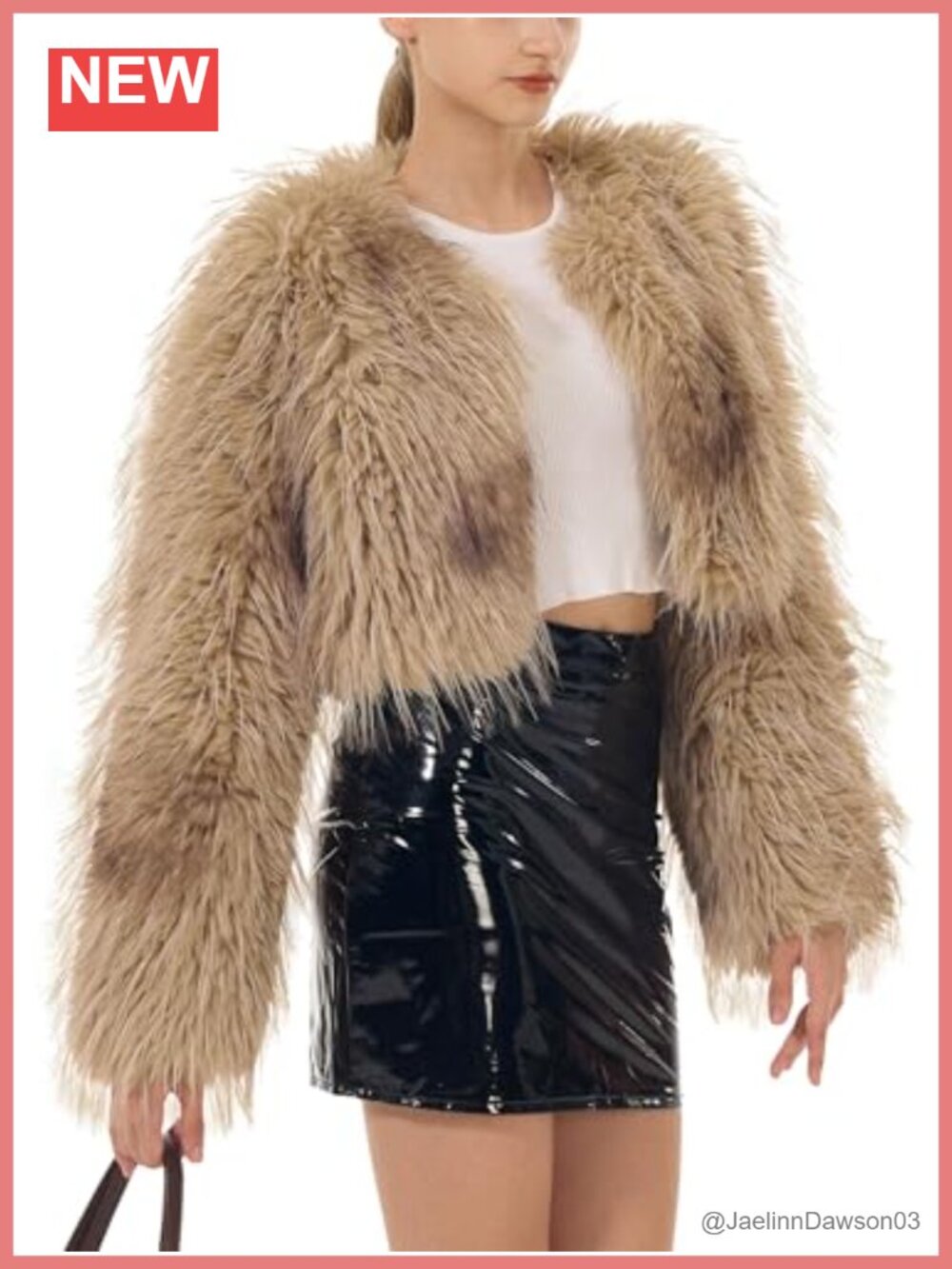 Cropped Faux Fur Jacket Long Sleeve Open Front Fluffy Shaggy Short Coat Winter